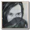 Junge Frau mit einer schottischen Tartan Tweed Decke. Öl/Leinwand, 60x60 cm, swarz/weiß. 
Kundenauftrag/Bestellung
